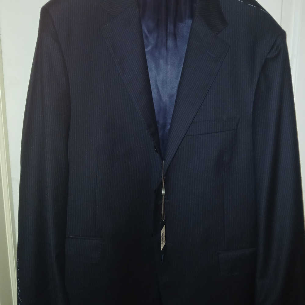 NWT Elegant Mens Navy Blue Pinstriped  Blazer Size 44R  Retails $1,400